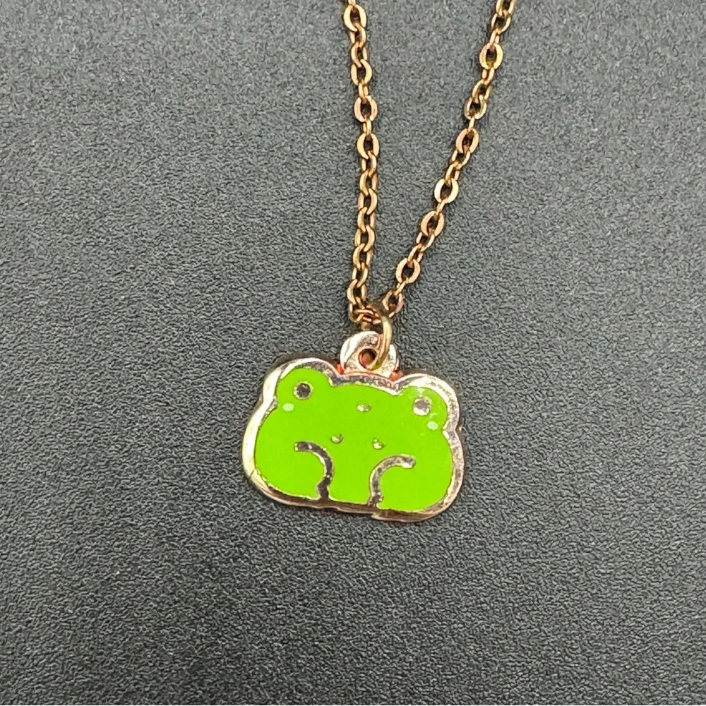 Gold Plated Frog Pendant Signed YUME on Chain
